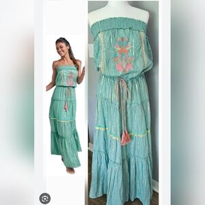 VENUS | Dresses | Venus Turquoise Embroidered Floral Maxi Dress | Poshmark